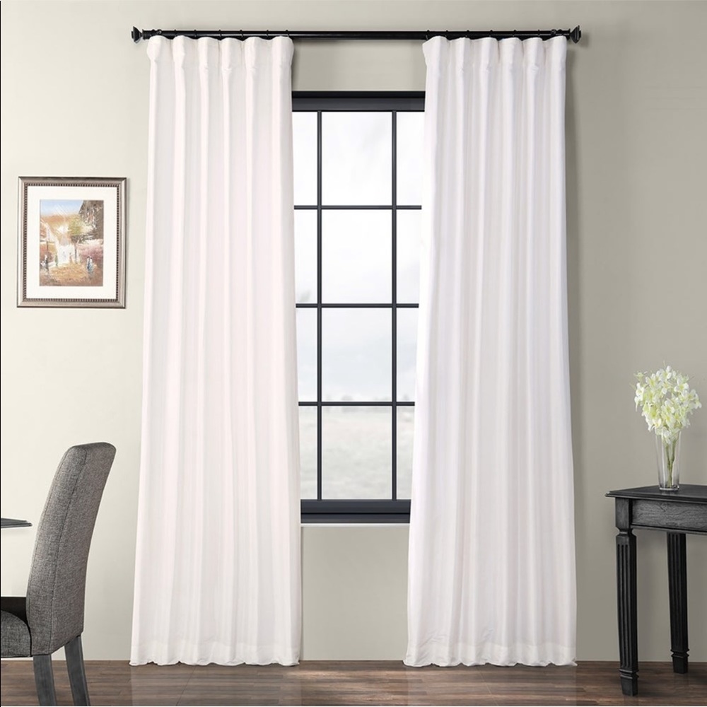 Two (2) Cream Faux Silk Taffeta Curtain Panels